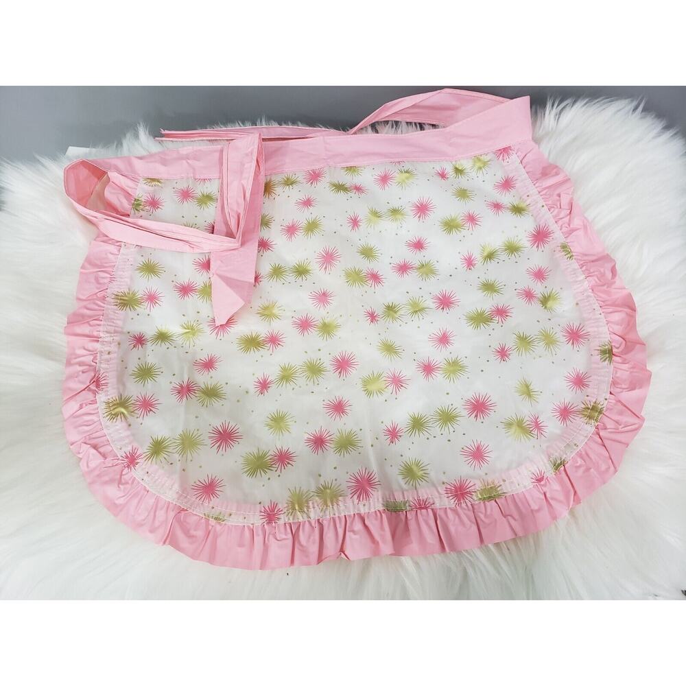 Vintage Mid Century 50s Gold Pink Half Apron Space Age Atomic Era Mom Housewife View 5